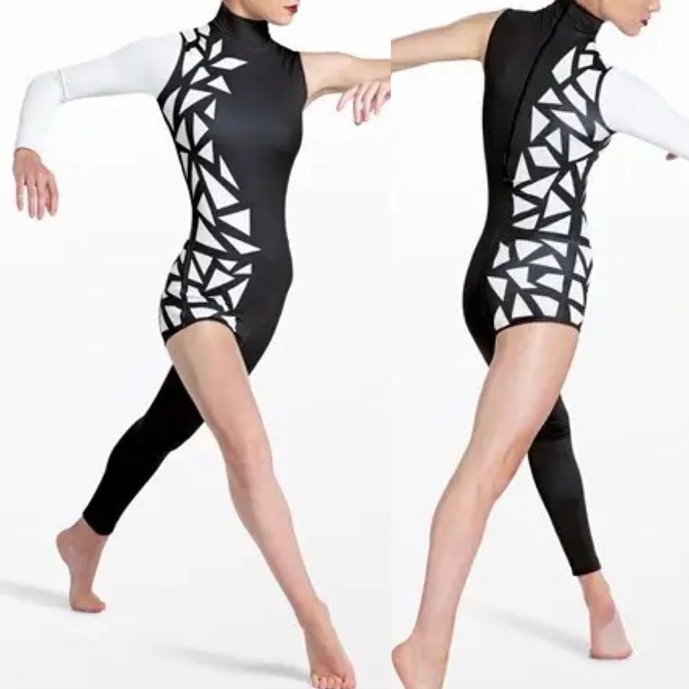 Weissman Elite dance costume black white geometric Voice Of The Sea PL13060 XSA
